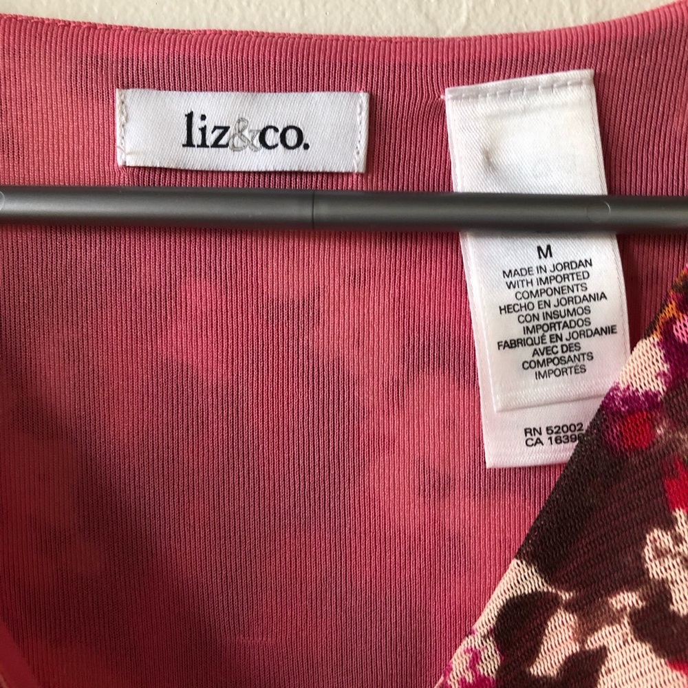 LIZ & CO Womens Semi Sheer Lined Semi Loose Top Size Medium 3/4 Sleeves - Picture 4 of 12